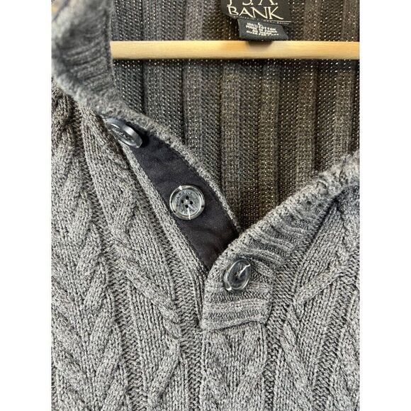 Jos. A. Bank Men's Grey Cable Knit Collared Pullover Sweater Sz L EUC - Picture 8 of 8